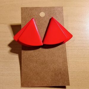 Vintage 80s 90s Hot Pink Art Deco Folded Triangle Earrings Pierced.